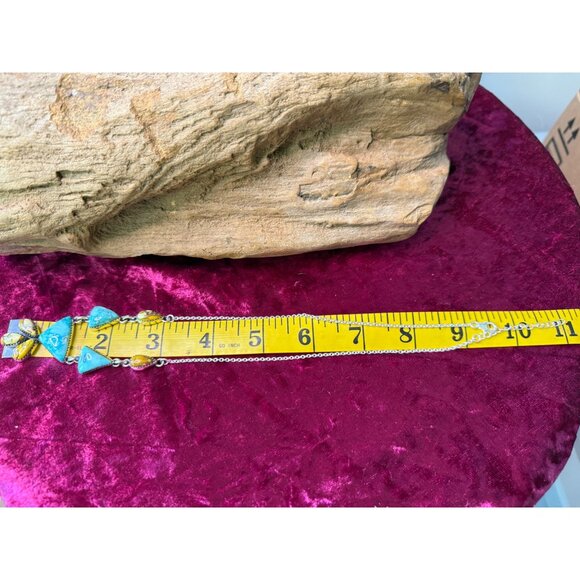 Artisan Turquoise & Silver Statement Necklace With Handcrafted Stone Pendant - Picture 6 of 6